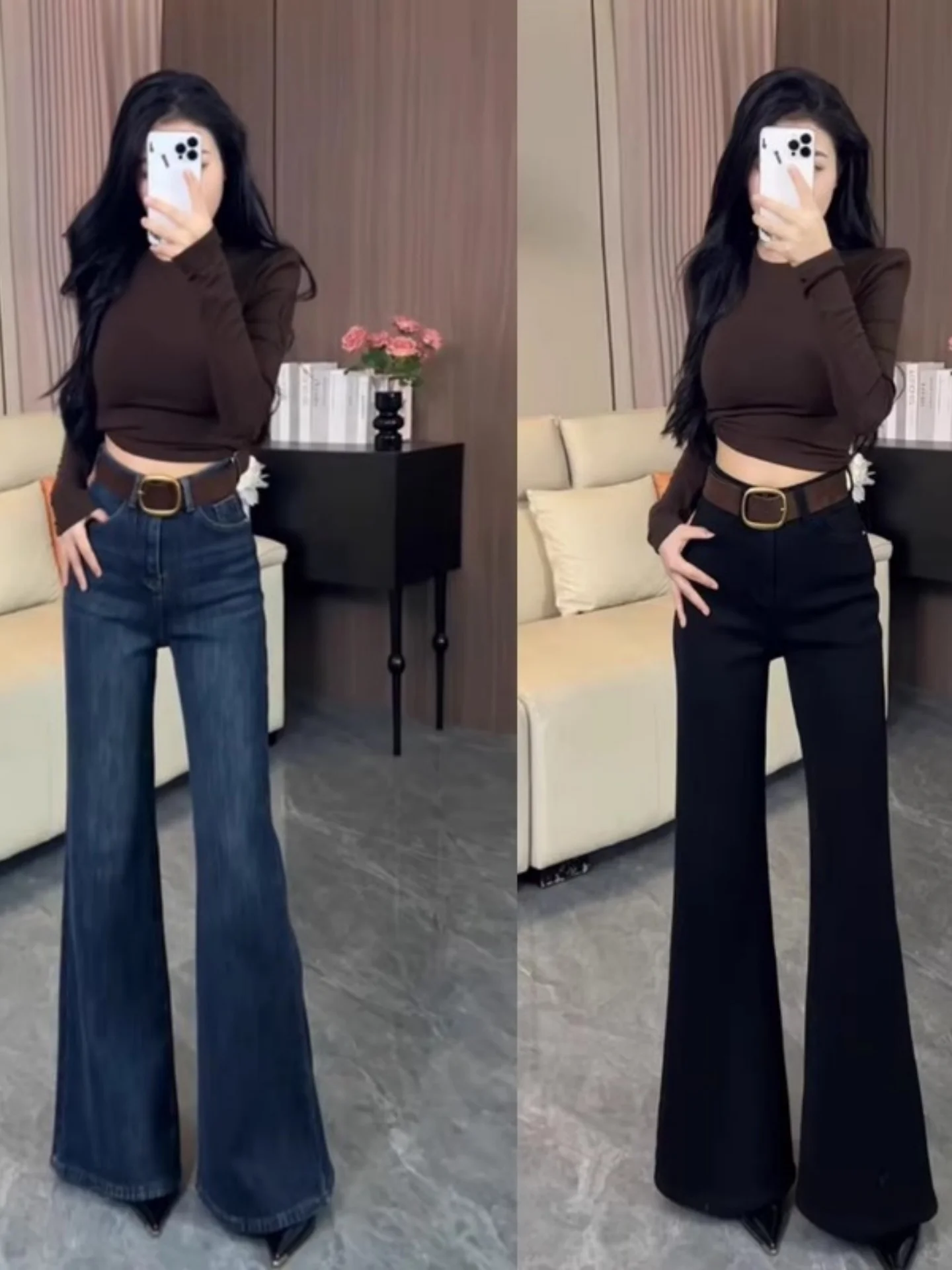 Deep Blue Fleece Lined Flared Jeans Women's Small Size Autumn Winter Thick Warm Floor Length Pants High Waist Wide Leg Jeans
Deep Blue Fleece Lined Flared Jeans Women's Small Size Autumn Winter Thick Warm Floor Length Pants High Waist Wide Leg Jeans