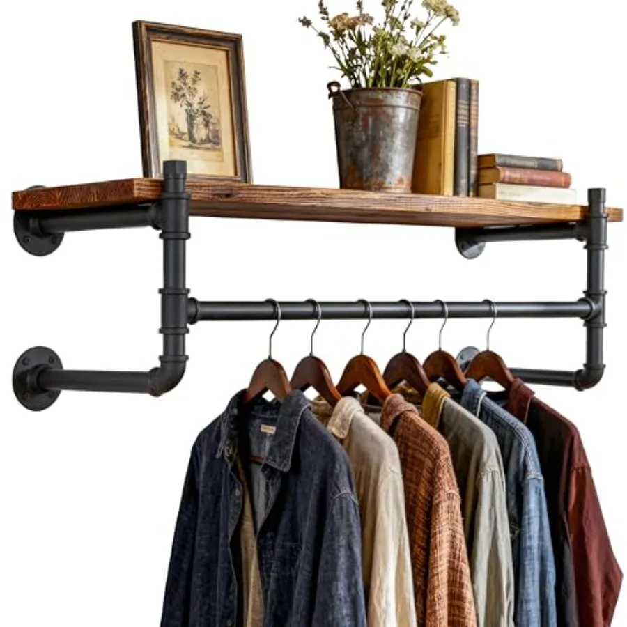 Wall Mounted Clothes Rack with Shelf,"dustrial Pipe Clothg Rack with Shelf with Hangg Rod, Heavy Duty Iron Garment Rack Bar, Re
Wall Mounted Clothes Rack with Shelf,"dustrial Pipe Clothg Rack with Shelf with Hangg Rod, Heavy Duty Iron Garment Rack Bar, Re
