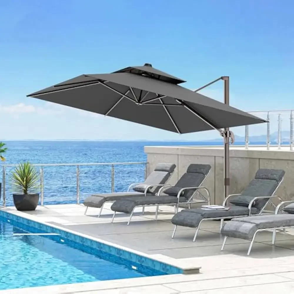 10x13FT Cantilever Outdoor Patio Umbrellas, Double Top Large Umbrella, 360° Rotation Offset Outdoor Sun Shade Umbrella (No Base) 
10x13FT Cantilever Outdoor Patio Umbrellas, Double Top Large Umbrella, 360° Rotation Offset Outdoor Sun Shade Umbrella (No Base)