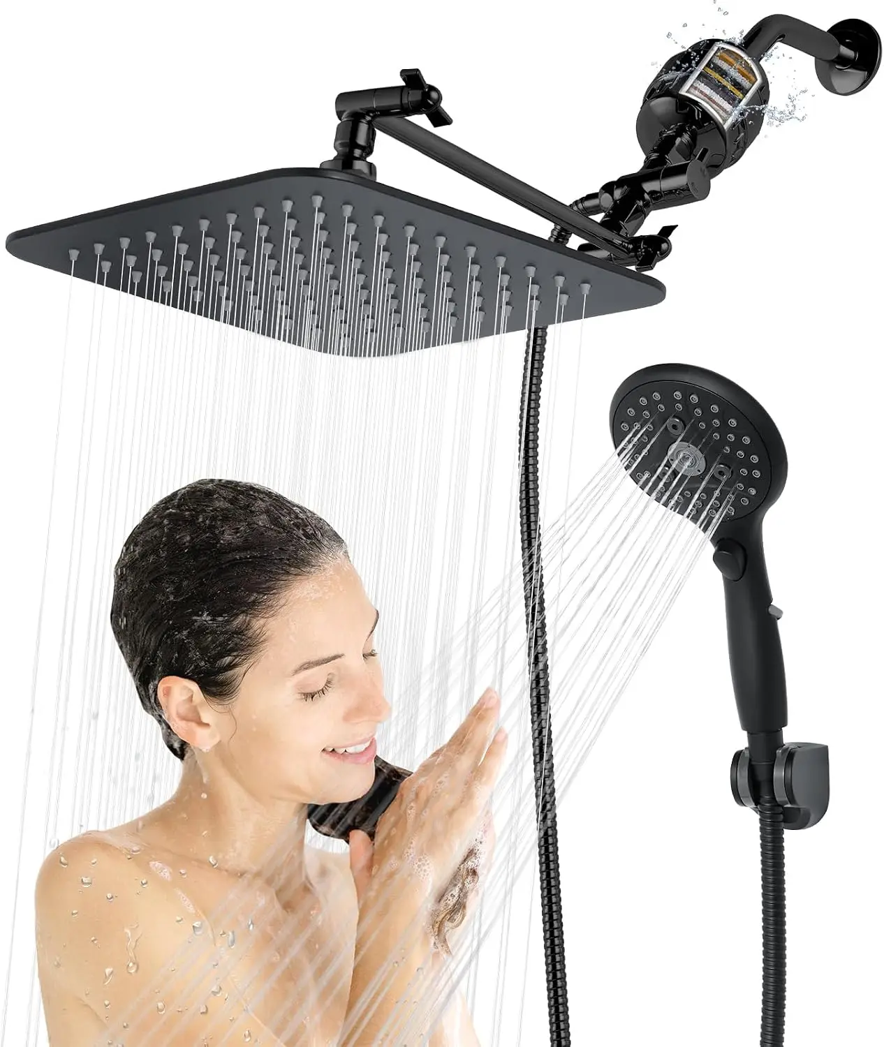 Dual 20-Stage Filtered Shower Head with Handheld, 6 Spray Settings, High Pressure Rainfall Combo, 71'' Hose, Matte Black
Dual 20-Stage Filtered Shower Head with Handheld, 6 Spray Settings, High Pressure Rainfall Combo, 71'' Hose, Matte Black
