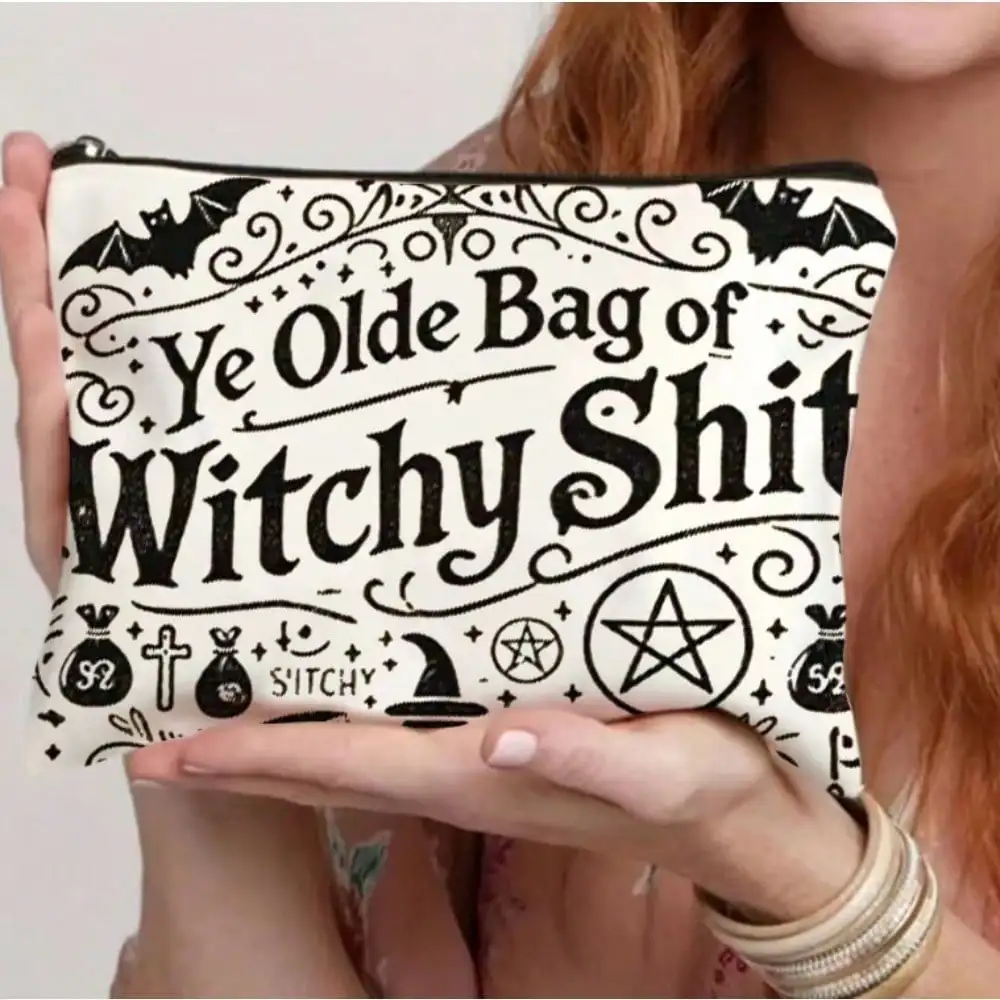 1pc Gothic Style Makeup Bag | Portable Travel Organizer Bag, decorated with witch, black cat and owl patterns, durable zipper
1pc Gothic Style Makeup Bag | Portable Travel Organizer Bag, decorated with witch, black cat and owl patterns, durable zipper