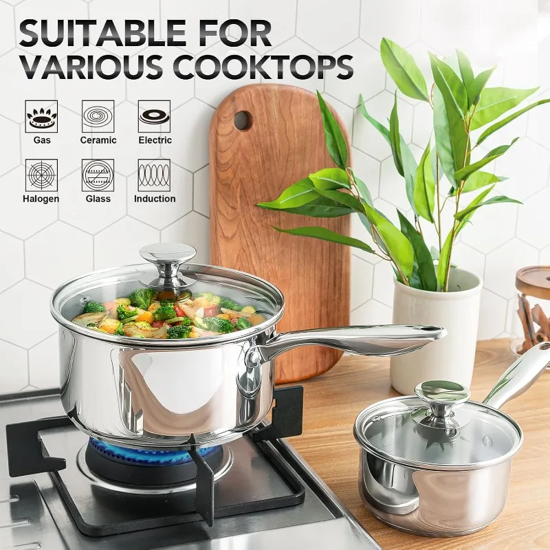 Stainless Steel Saucepan Set with Lids 1QT & 2QT & 3QT, Stainless Steel Sauce Pot Set 6pcs, Induction Saucepans
Stainless Steel Saucepan Set with Lids 1QT & 2QT & 3QT, Stainless Steel Sauce Pot Set 6pcs, Induction Saucepans