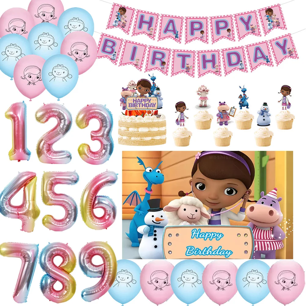 Disney Doc McStuffins Toy Doctor Kid Birthday Party Decoration Cartoon Backdrop Latex Number Balloon Cake Topper Party Supplies
Disney Doc McStuffins Toy Doctor Kid Birthday Party Decoration Cartoon Backdrop Latex Number Balloon Cake Topper Party Supplies