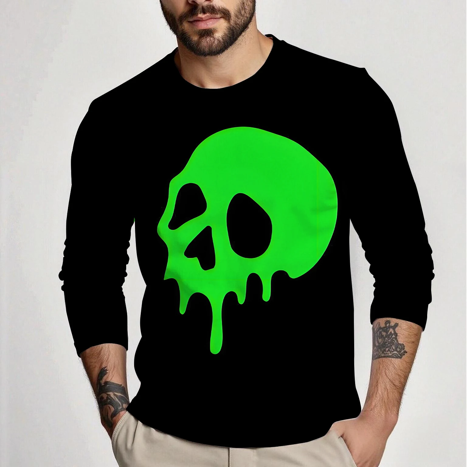 Весенне-осенняя мужская футболка с длинным рукавом и круглым вырезом, универсальный повседневный мужской тонкий топ с принтом черепа
Весенне-осенняя мужская футболка с длинным рукавом и круглым вырезом, универсальный повседневный мужской тонкий топ с принтом черепа