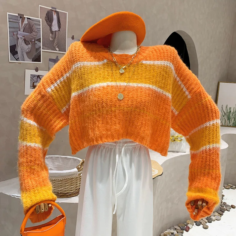 Women's Sweaters Straight Neck Long Sleeve Loose Striped Pullover Sweater Female Tops Lady Spring Autumn 2022
Women's Sweaters Straight Neck Long Sleeve Loose Striped Pullover Sweater Female Tops Lady Spring Autumn 2022