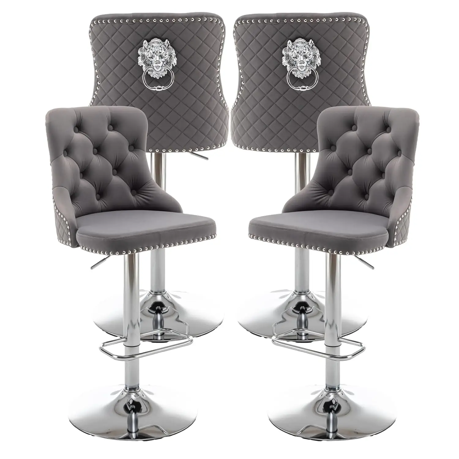 Velvet Bar Stools Set Of 4 Counter Height Nailhead Trim Pull Ring Swivel Kitchen Island Pub Grey Customized
Velvet Bar Stools Set Of 4 Counter Height Nailhead Trim Pull Ring Swivel Kitchen Island Pub Grey Customized