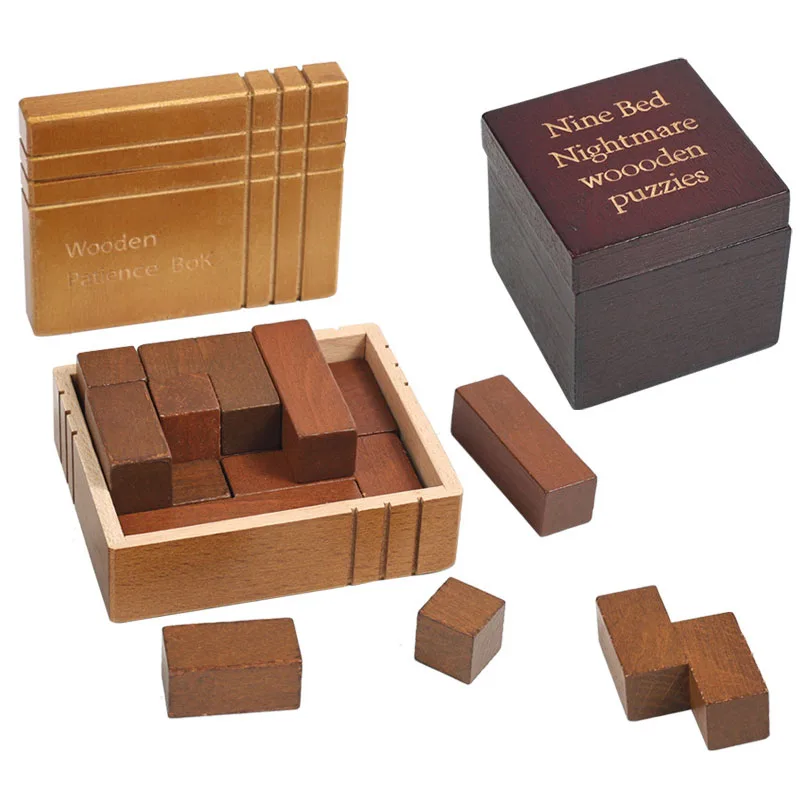 New Nine Bed & Patience Wooden Brain Teaser Puzzle Boxes for Adults And Kids IQ Logic Training Fun Challenges Educational Toys
New Nine Bed & Patience Wooden Brain Teaser Puzzle Boxes for Adults And Kids IQ Logic Training Fun Challenges Educational Toys