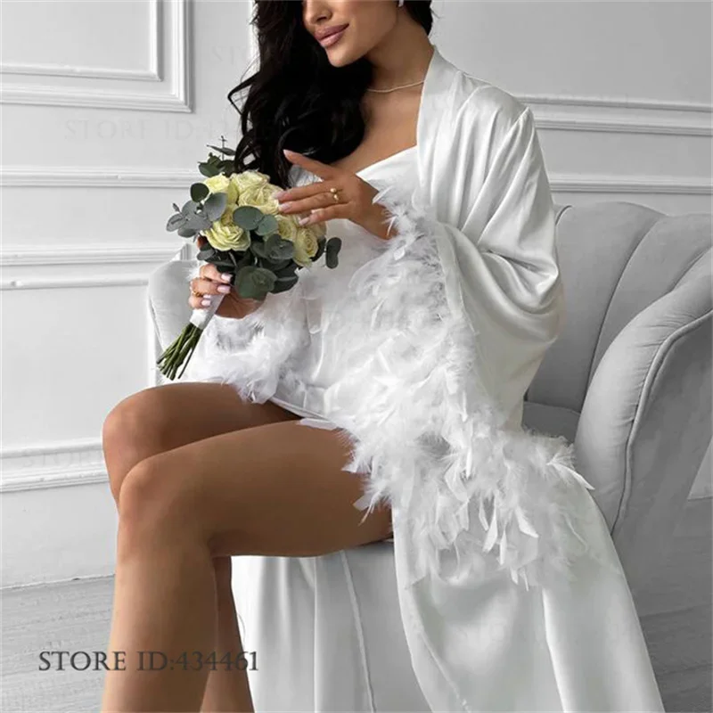 White Feather Big Sleeve Wedding Robe Night Dress Silky Satin Sleepwear Bathrobe Kimono Gown Sexy Suspender Nightgown Lingerie
White Feather Big Sleeve Wedding Robe Night Dress Silky Satin Sleepwear Bathrobe Kimono Gown Sexy Suspender Nightgown Lingerie