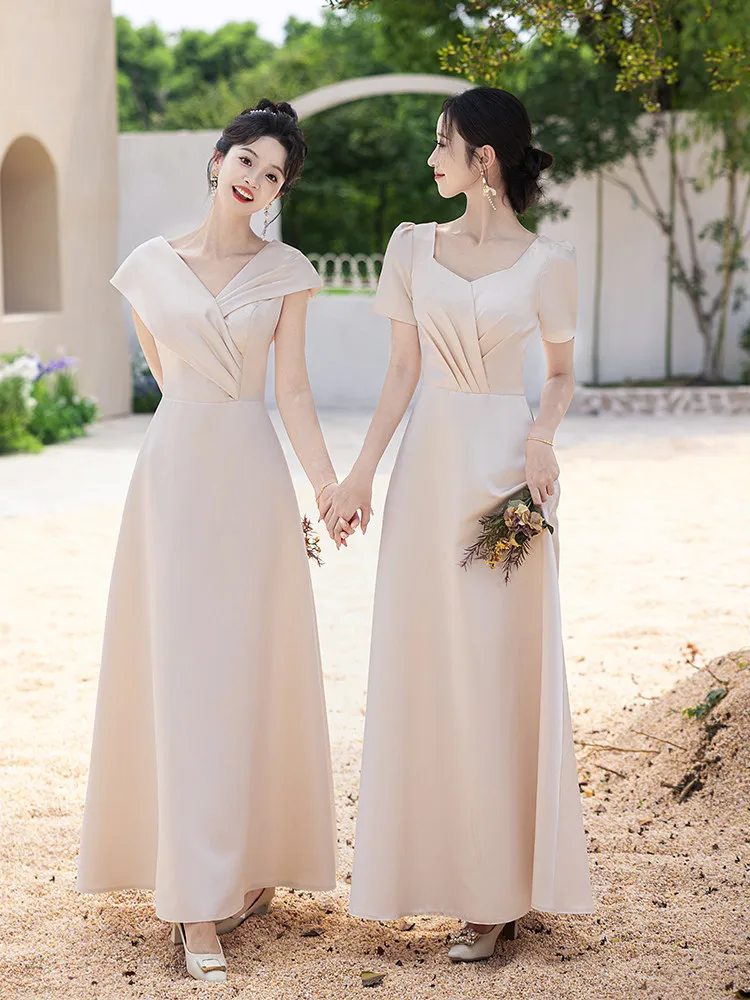 French Style Champagne Bridesmaid Dress Elegant Off Shoulder Satin Wedding Banquet Gowns Women Slim A-line Party Maxi Dresses
French Style Champagne Bridesmaid Dress Elegant Off Shoulder Satin Wedding Banquet Gowns Women Slim A-line Party Maxi Dresses