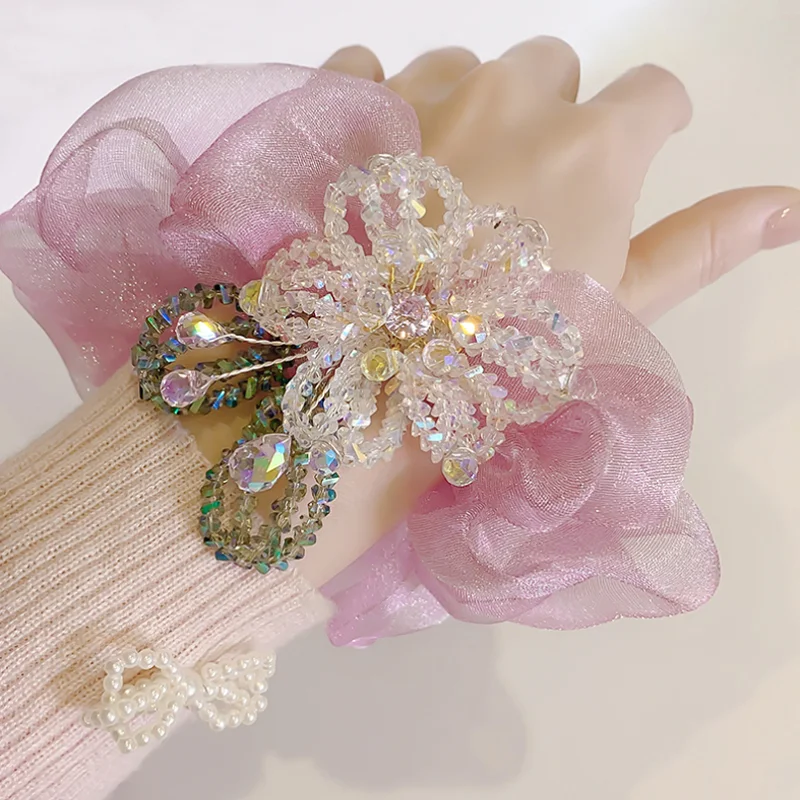 Pink Sweet Organza Hair Ties with Crystal Bead Flowers Handmade Elastic Hair Bands Women Ponytail Hair Ring Accessories
Pink Sweet Organza Hair Ties with Crystal Bead Flowers Handmade Elastic Hair Bands Women Ponytail Hair Ring Accessories
