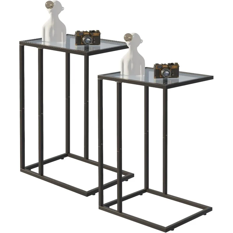 C Shaped End Table Set of 2, Tempered Glass Snack Side Table with Metal Frame, Sofa Couch Side Table, Modern Style, Black
C Shaped End Table Set of 2, Tempered Glass Snack Side Table with Metal Frame, Sofa Couch Side Table, Modern Style, Black