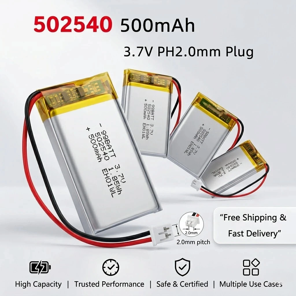 3.7V 500mAh 502540 Rechargeable Li-Polymer Battery For GPS Camera Bluetooth Speaker LED Light MP3 MP4 DVD
3.7V 500mAh 502540 Rechargeable Li-Polymer Battery For GPS Camera Bluetooth Speaker LED Light MP3 MP4 DVD
