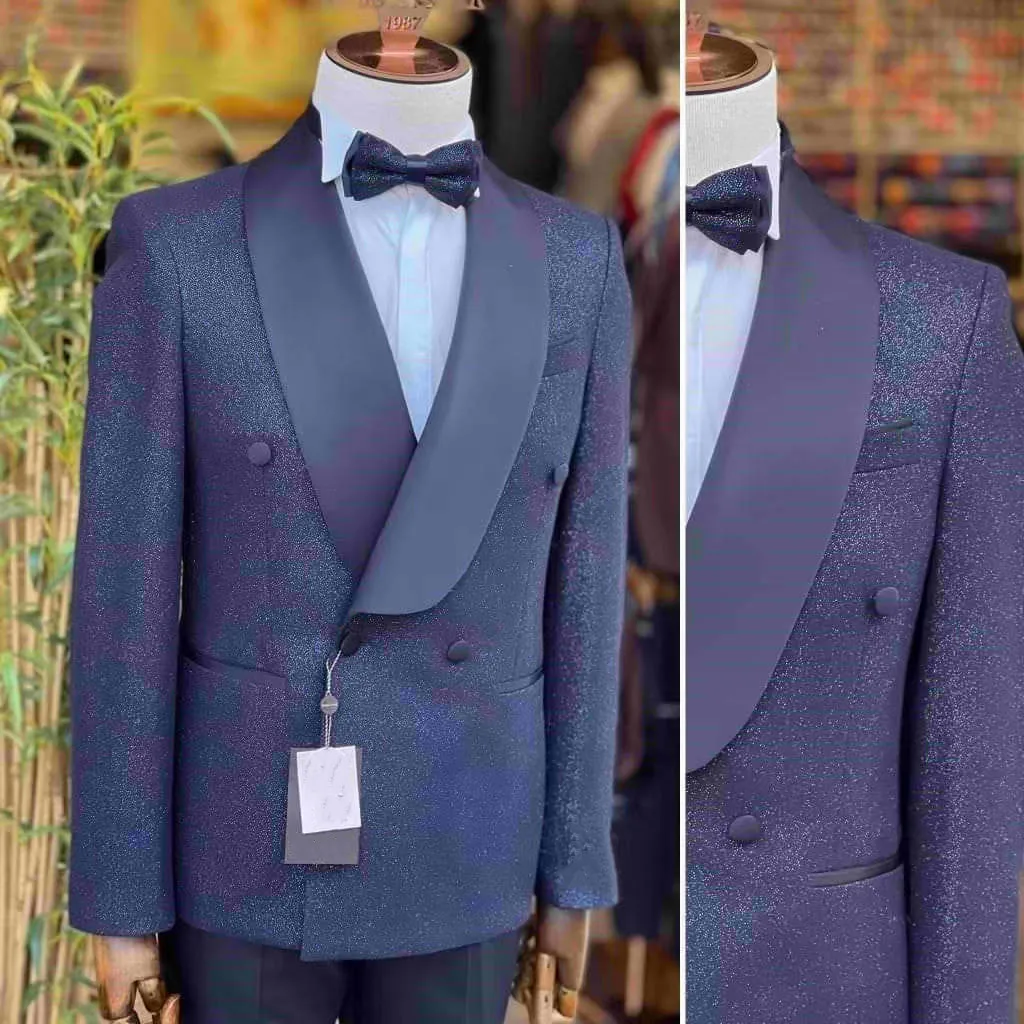 Custom 2 Pieces Shining navy blue Suits Men prom Double Breasted Mens Suit Slim fit Wedding Suit Tuxedo Formal Business Blazers
Custom 2 Pieces Shining navy blue Suits Men prom Double Breasted Mens Suit Slim fit Wedding Suit Tuxedo Formal Business Blazers