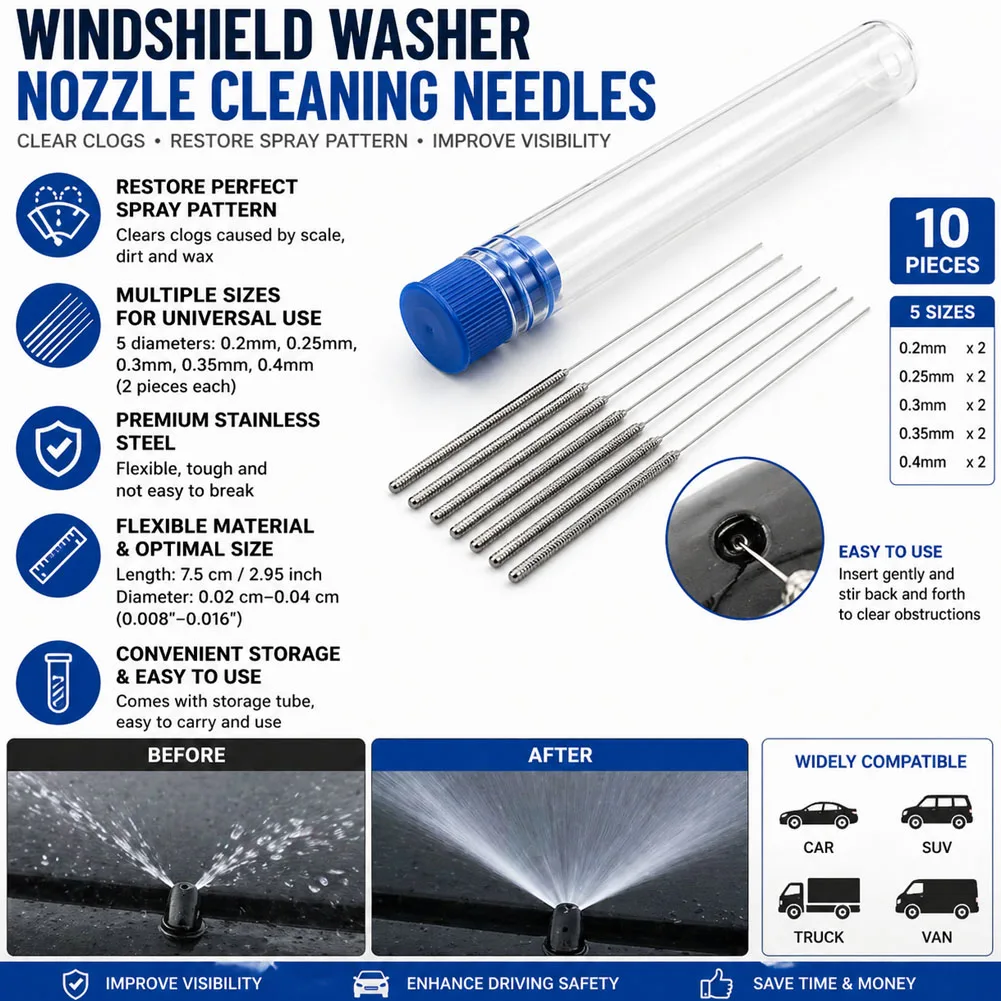 Cleaning Nozzle Tool Kit With Storage Tube , Windshield Wipers,3D Printer Heads,Gas Stove Vent Grills,Showerhead Needle Brushes
Cleaning Nozzle Tool Kit With Storage Tube , Windshield Wipers,3D Printer Heads,Gas Stove Vent Grills,Showerhead Needle Brushes