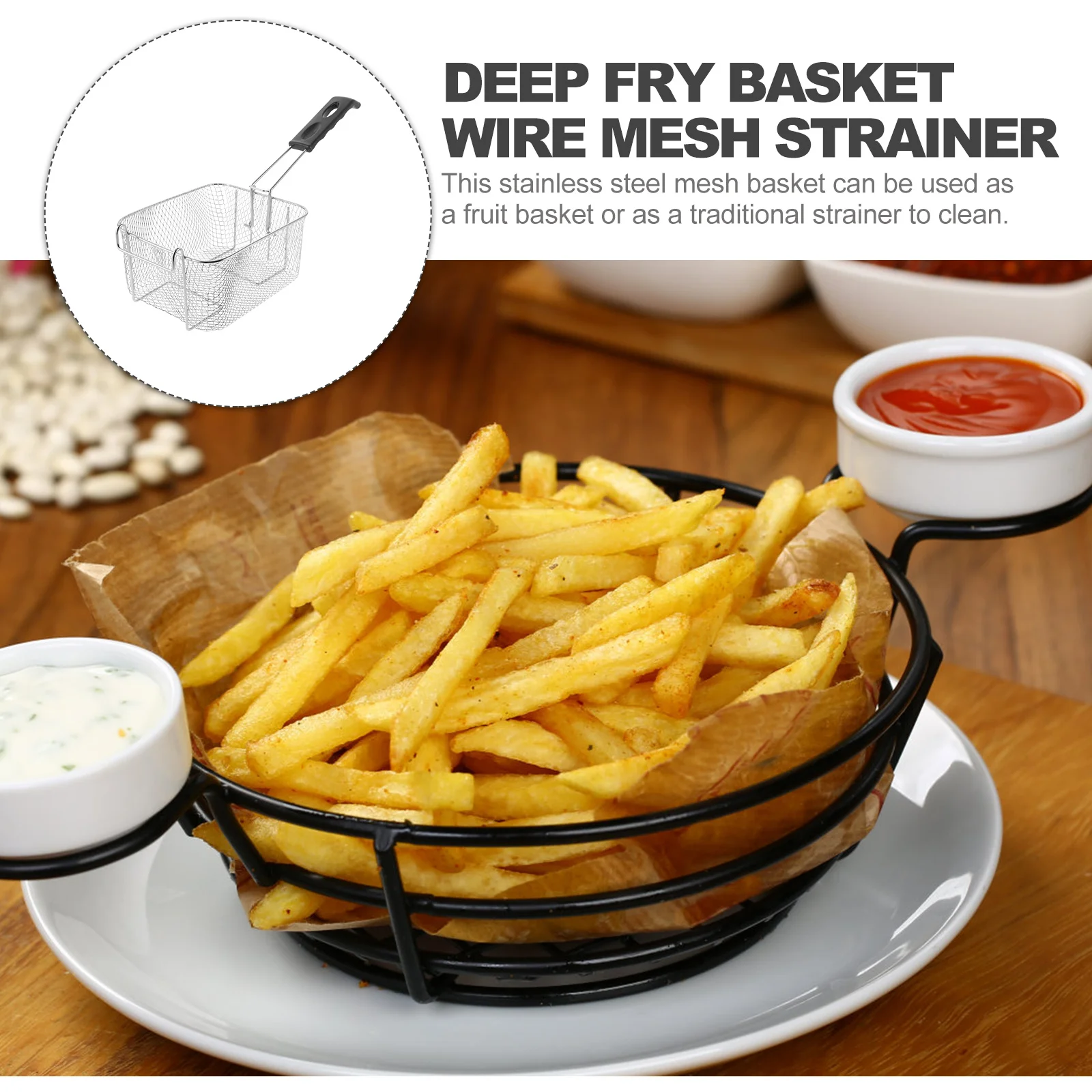 Stainless Steel Fry Basket Heavy Duty Wire Mesh Strainer for Deep Frying Boiling Cooking French Fries Chicken Snacks Kitchen
Stainless Steel Fry Basket Heavy Duty Wire Mesh Strainer for Deep Frying Boiling Cooking French Fries Chicken Snacks Kitchen