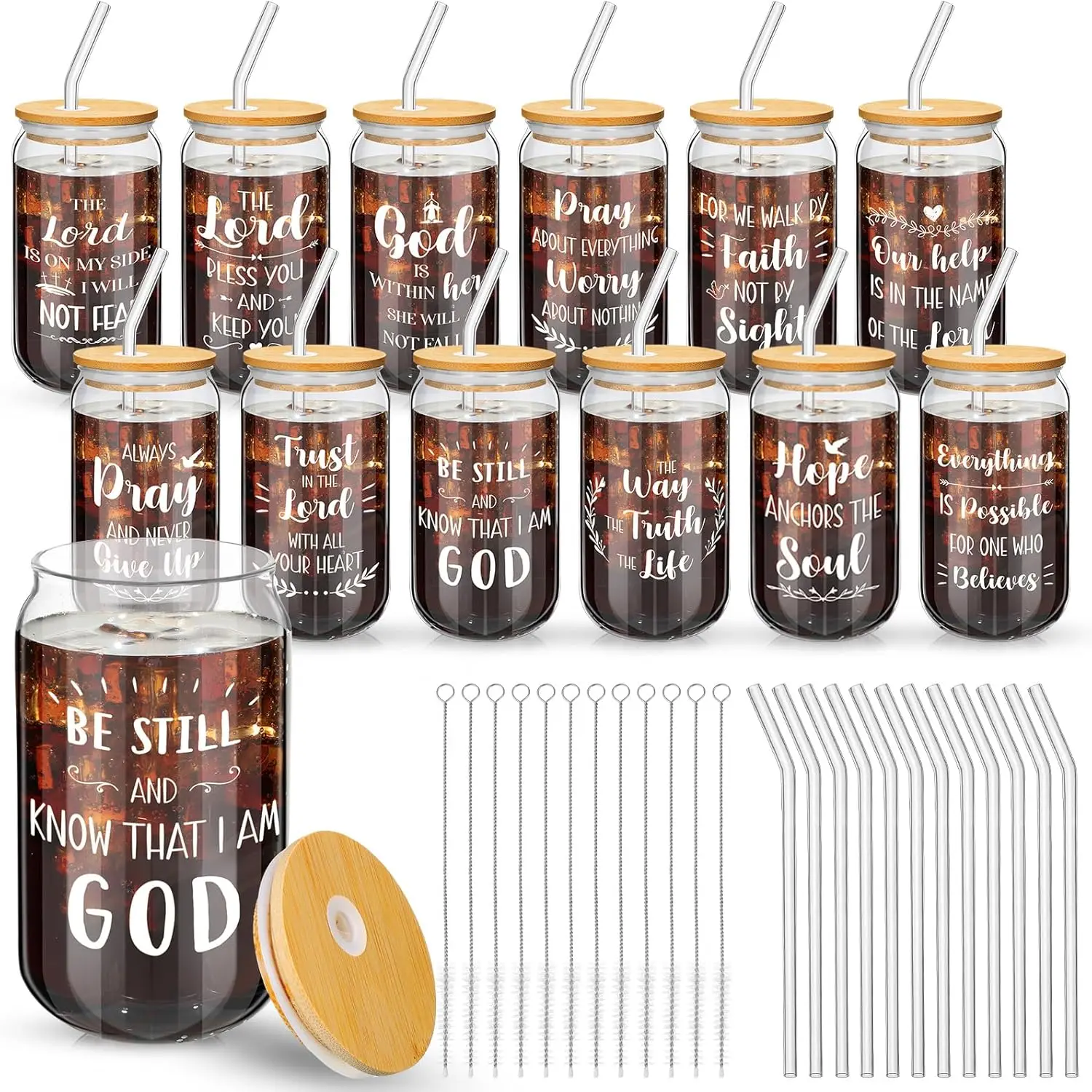 12 Pcs Christian Gifts for Women, 16 oz Glass Cups with Bamboo Lids & Straws, Inspirational Bible Verse Mugs, Religious Coffee
12 Pcs Christian Gifts for Women, 16 oz Glass Cups with Bamboo Lids & Straws, Inspirational Bible Verse Mugs, Religious Coffee
