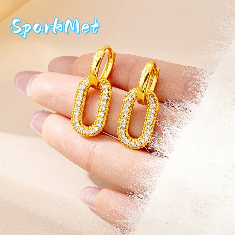 Серьги Sparkmet с цирконами, овальные, женские, из золота 24K (AU999) — Премиальные золотые овальные серьги, динамичный сияние циркония, идеально подходят для покупок
Серьги Sparkmet с цирконами, овальные, женские, из золота 24K (AU999) — Премиальные золотые овальные серьги, динамичный сияние циркония, идеально подходят для покупок