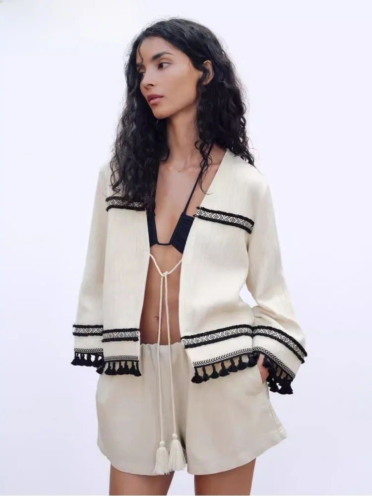 Лето 2023, новинка Faion, женская ткань с бахромой и поясом, свободный крой, длинная полиэфирная ткань све V-Ne, защита от ультрафиолета
Лето 2023, новинка Faion, женская ткань с бахромой и поясом, свободный крой, длинная полиэфирная ткань све V-Ne, защита от ультрафиолета