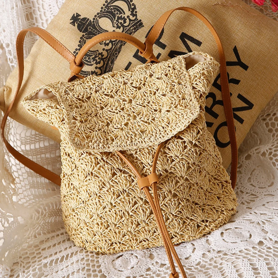 Summer's straw flip backpack new women's drawstring hand-Woven hollow out shoulder bag vacation and casual bali beach School bag
Summer's straw flip backpack new women's drawstring hand-Woven hollow out shoulder bag vacation and casual bali beach School bag