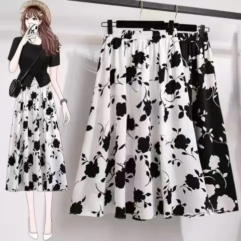 Floral Print A-Line Midi Skirt Women's plus Size Elastic Waist Summer Skirt Chinese Style Water-Media Flower Print Skirt
Floral Print A-Line Midi Skirt Women's plus Size Elastic Waist Summer Skirt Chinese Style Water-Media Flower Print Skirt