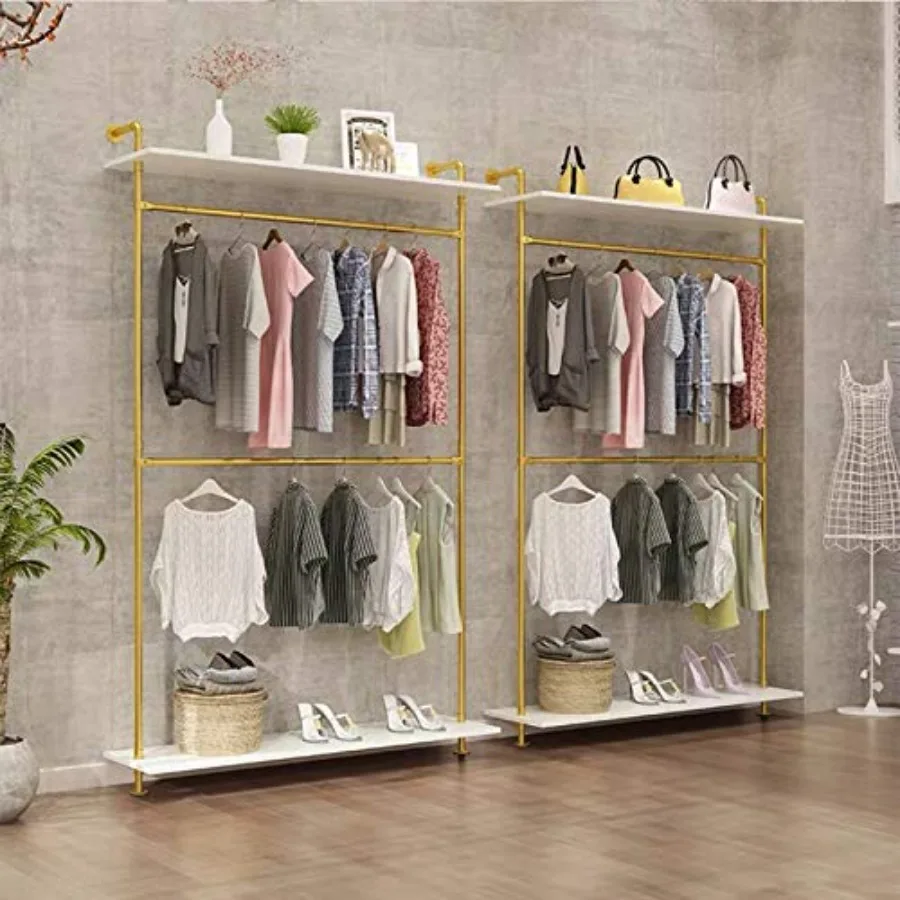 Industrial Clothing Store 2-Tier Pipe and Wood Garment Rack, Wall Mounted Storage Clothes Shoe Bag Hanging Shelves, Retail Shop
Industrial Clothing Store 2-Tier Pipe and Wood Garment Rack, Wall Mounted Storage Clothes Shoe Bag Hanging Shelves, Retail Shop