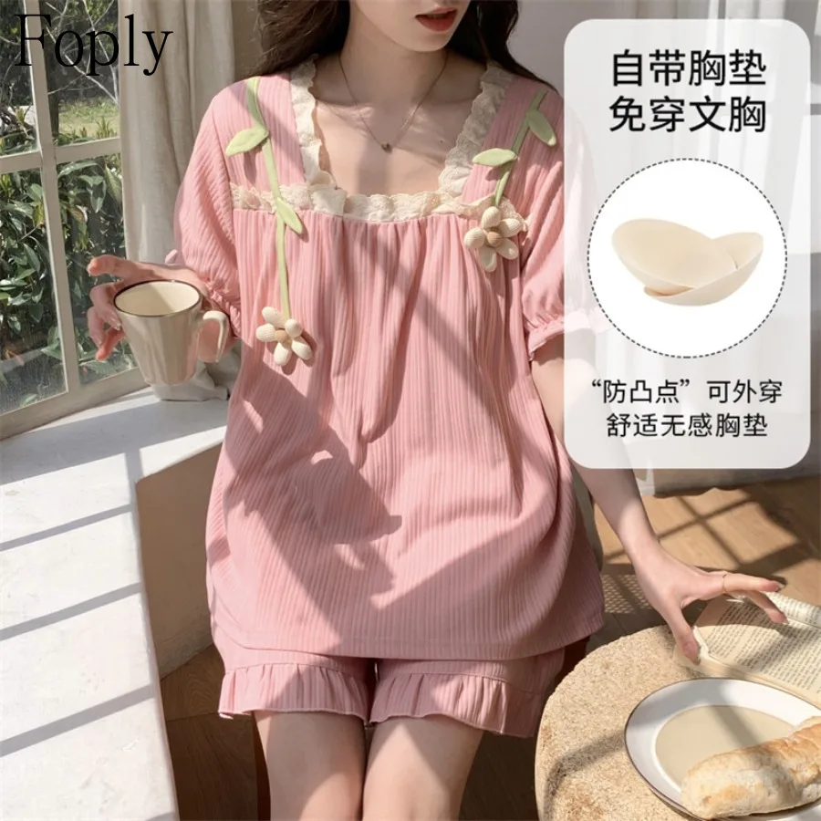 Cute Flower Print Woman Pyjamas Set Spring Summer 2Piece Pajama Milk Silk Sleepwear Shortsleeve Top Shorts Pijama Pjs Loungewear
Cute Flower Print Woman Pyjamas Set Spring Summer 2Piece Pajama Milk Silk Sleepwear Shortsleeve Top Shorts Pijama Pjs Loungewear
