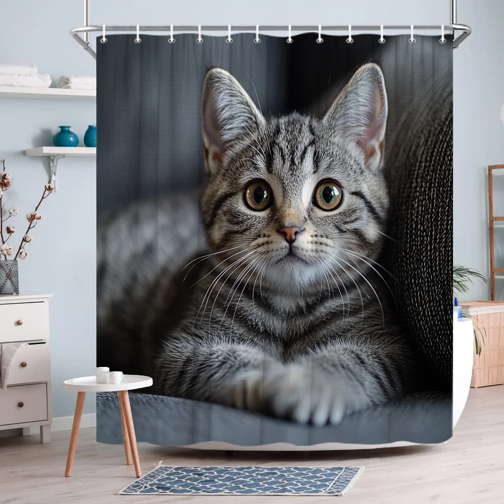 Cute Tabby Cat Shower Curtain Waterproof Fabric Bathroom Curtains Kitten Bath Screen Divider Home Decor With Hooks
Cute Tabby Cat Shower Curtain Waterproof Fabric Bathroom Curtains Kitten Bath Screen Divider Home Decor With Hooks