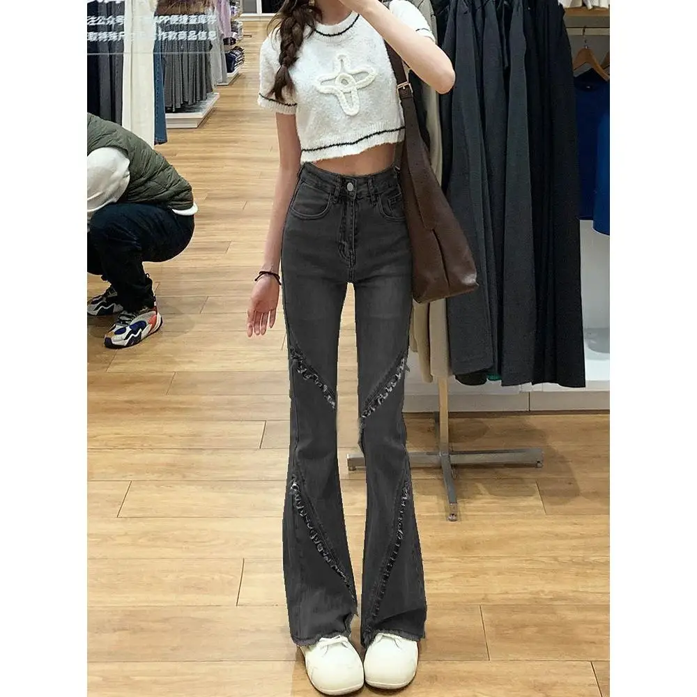 Джинсы женские с высокой талией, облегающие, в американском ретро-стиле, с потертостями и рваным краем, широкие штанины, осенне-зимние, повседневные, синие
Джинсы женские с высокой талией, облегающие, в американском ретро-стиле, с потертостями и рваным краем, широкие штанины, осенне-зимние, повседневные, синие