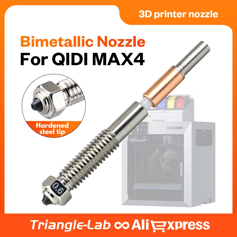 Trianglelab® For QIDI MAX4 Bimetal Hardened Steel Nozzle M6 Thread 0.4/0.6/0.8mm Wear Resistant Print Carbon Fiber Filament
Trianglelab® For QIDI MAX4 Bimetal Hardened Steel Nozzle M6 Thread 0.4/0.6/0.8mm Wear Resistant Print Carbon Fiber Filament