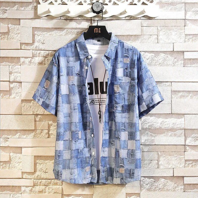 Vintage Ripped Plaid Denim Shirts Man Summer Spring Short Sleeve Loose Men Casual Shirt Jackets Fashion Trendy Cowboy Shirt Coat
Vintage Ripped Plaid Denim Shirts Man Summer Spring Short Sleeve Loose Men Casual Shirt Jackets Fashion Trendy Cowboy Shirt Coat