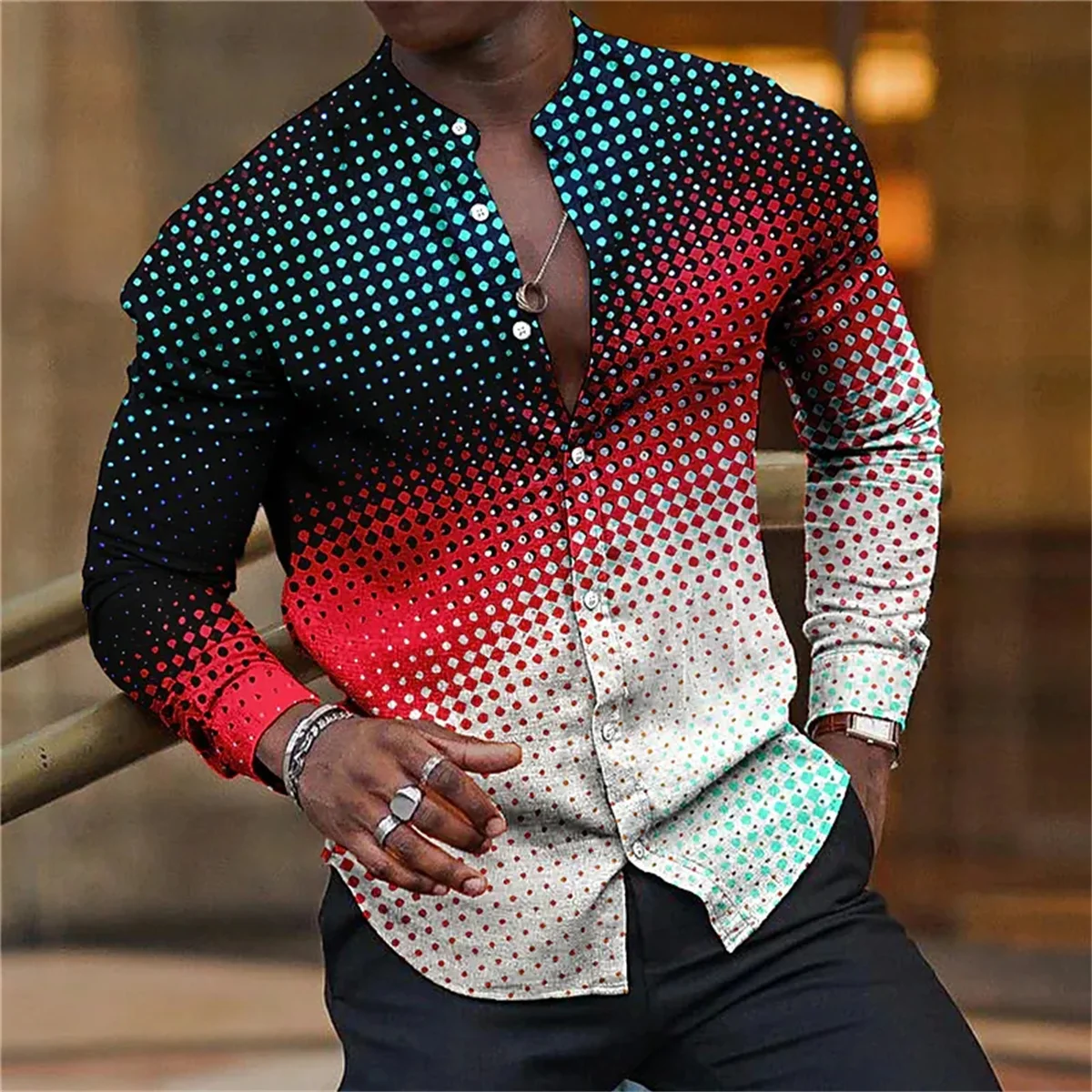 Men's long shirt, summer stand up collar, classic 3D printed button up shirt, retro fashion, street high quality clothing
Men's long shirt, summer stand up collar, classic 3D printed button up shirt, retro fashion, street high quality clothing