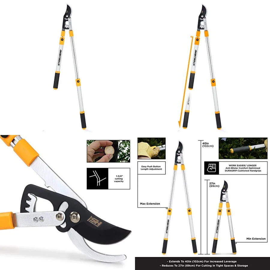 Heavy-Duty 27-40" Adjustable Gear-Bypass Limb and Branch Lopper, Telescoping Extendable Handles, Ratcheting, Cuts Up to 1-3/4",
Heavy-Duty 27-40" Adjustable Gear-Bypass Limb and Branch Lopper, Telescoping Extendable Handles, Ratcheting, Cuts Up to 1-3/4",