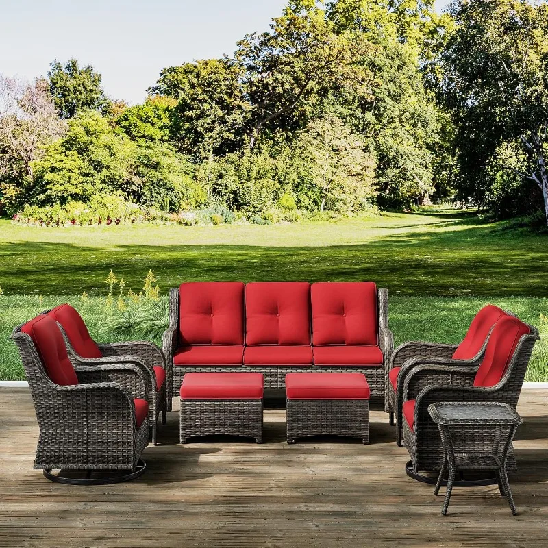 Outdoor Patio Furniture Sets 8 Piece Set with 3-Seat Sofa, 2 Swivel Rocking Armchairs, 2 Armchairs
Outdoor Patio Furniture Sets 8 Piece Set with 3-Seat Sofa, 2 Swivel Rocking Armchairs, 2 Armchairs