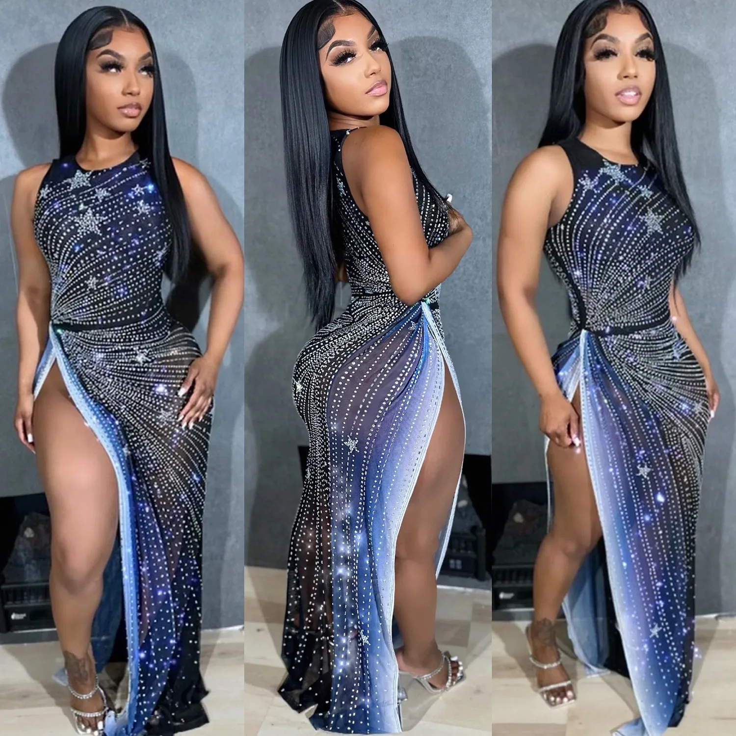 Rhinestone Evening Dress Sexy Club Party Bodycon Fashion Slit Mesh Tie Dye Dresses Women 2023 Summer Elegant Luxury Maxi Dresses
Rhinestone Evening Dress Sexy Club Party Bodycon Fashion Slit Mesh Tie Dye Dresses Women 2023 Summer Elegant Luxury Maxi Dresses