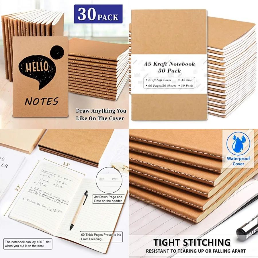 30 Pack Kraft Notebooks, A5 60 Lined Pages Notebooks and Journals for Women Girls Students Making Plans Writing Memos Office Sc
30 Pack Kraft Notebooks, A5 60 Lined Pages Notebooks and Journals for Women Girls Students Making Plans Writing Memos Office Sc