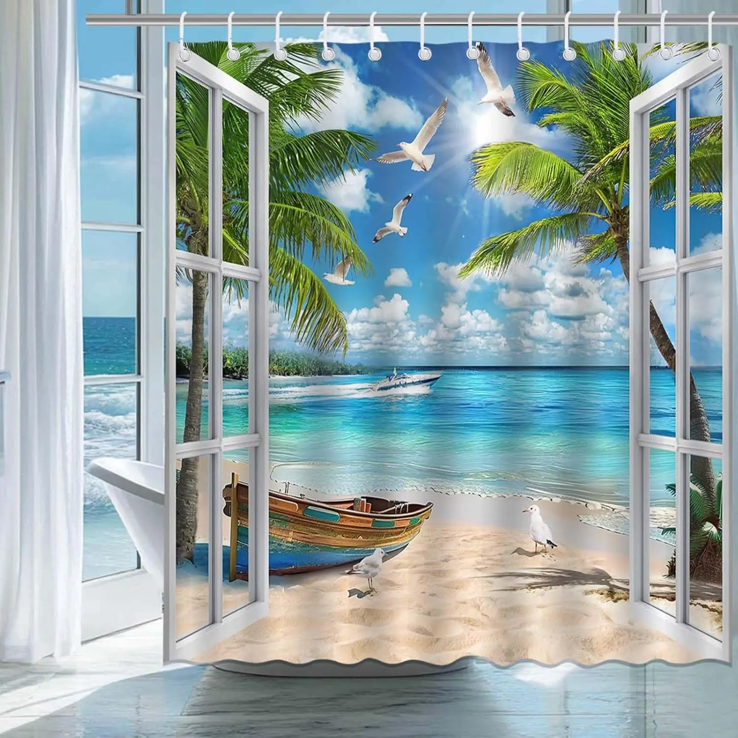 Summer Beach Shower Curtain Summer Tropical Ocean Beach Window Scene Bathroom Shower Curtain Sea Beach Waterproof Fabric
Summer Beach Shower Curtain Summer Tropical Ocean Beach Window Scene Bathroom Shower Curtain Sea Beach Waterproof Fabric