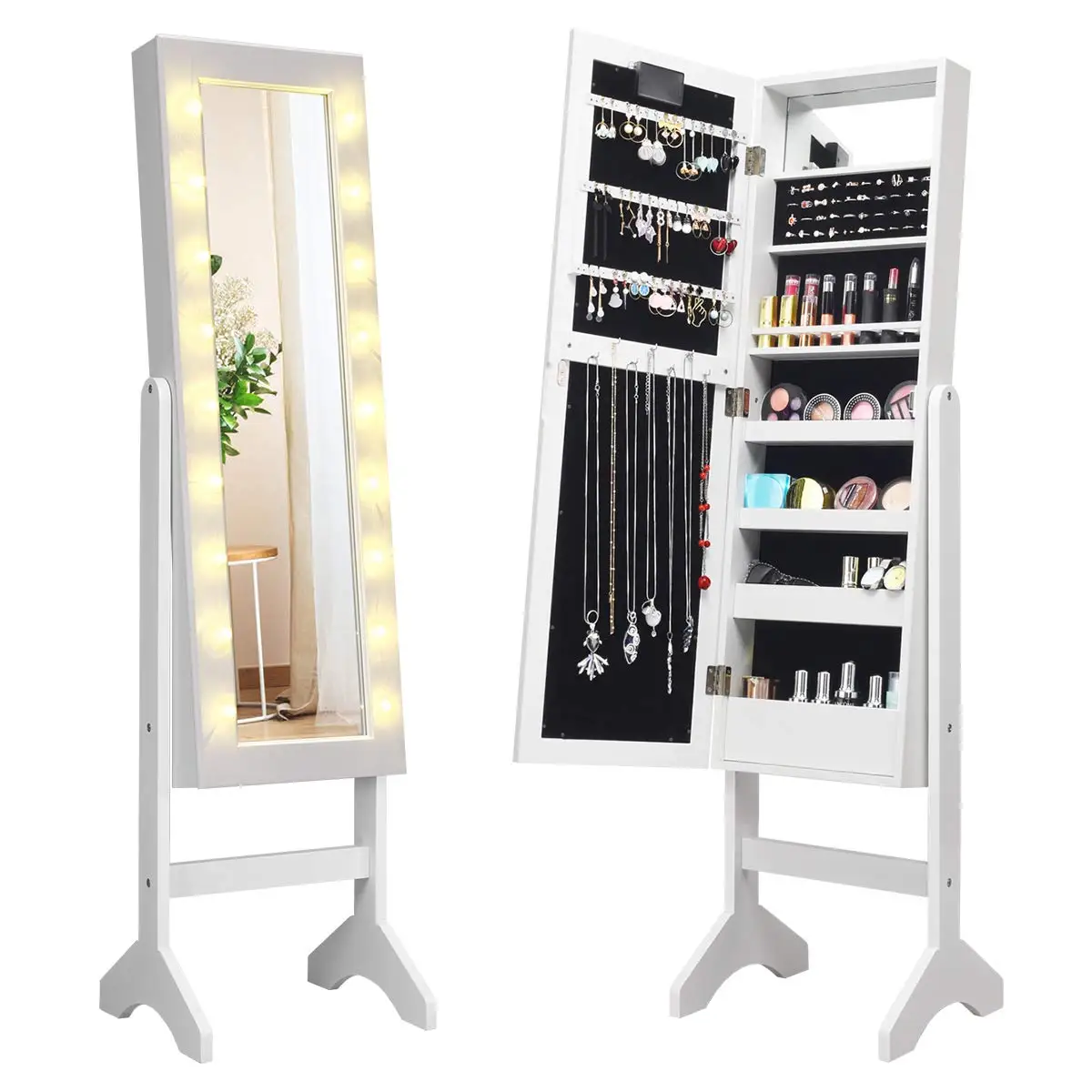 Standing Jewelry Armoire with 18 LED Lights Around the Door, Large Storage Mirrored Jewelry Cabinet with Full, Customized
Standing Jewelry Armoire with 18 LED Lights Around the Door, Large Storage Mirrored Jewelry Cabinet with Full, Customized
