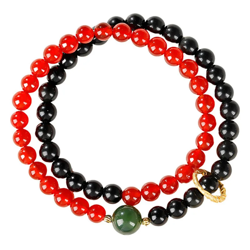Natural Obsidian Crystal Bracelet Half Black Half Red Agate Beaded Bracelet with Hetian Jasper Fortune Beads Gifts
Natural Obsidian Crystal Bracelet Half Black Half Red Agate Beaded Bracelet with Hetian Jasper Fortune Beads Gifts