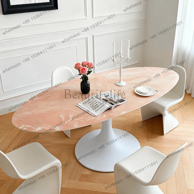 Pink tulip dining table high-end villa rock slab table household light luxury oval
Pink tulip dining table high-end villa rock slab table household light luxury oval