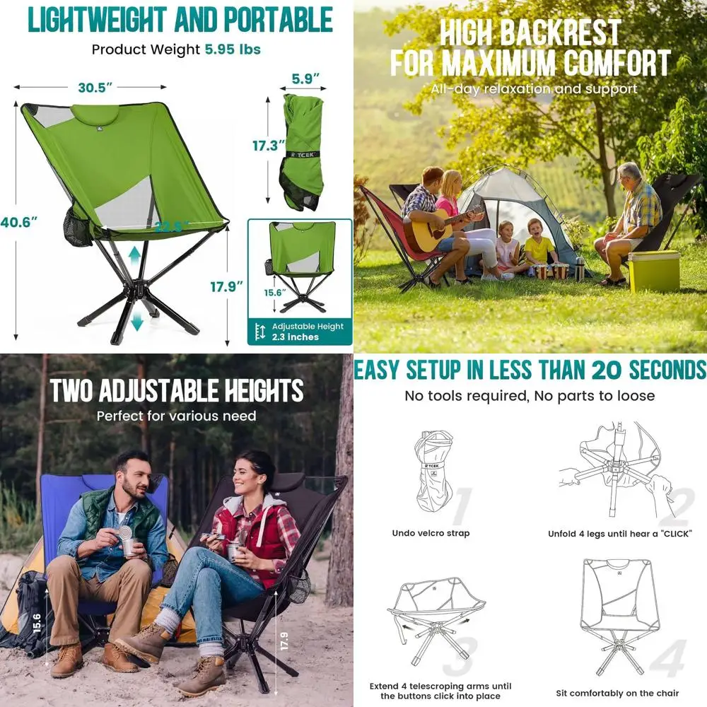 Portable High Back Camping Chair with Adjustable Height, Small Compact Outdoor Folding Chair for Adults Travel, Riselite Collaps
Portable High Back Camping Chair with Adjustable Height, Small Compact Outdoor Folding Chair for Adults Travel, Riselite Collaps