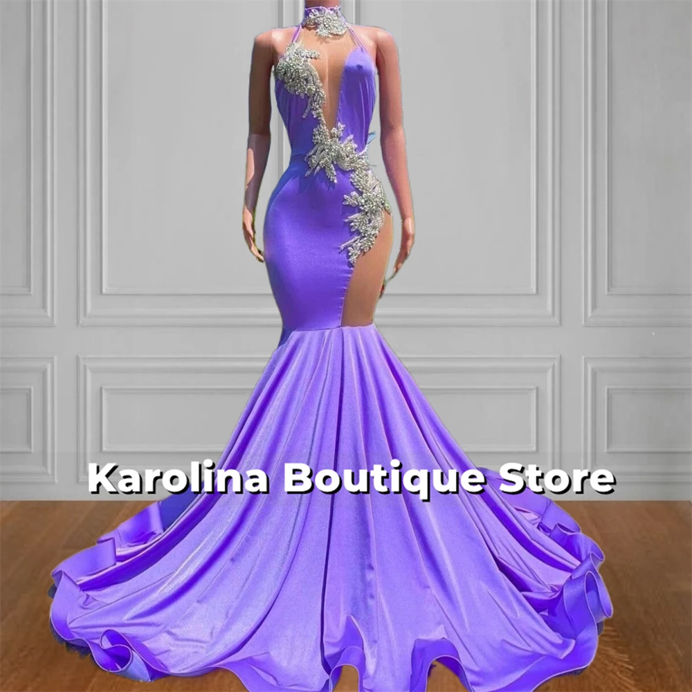 Purple Halter Beaded Silver Rhinestones Mermaid Prom Dresses Elegant Party Dress 2024 Black Girls Wedding Guest Gown Customized
Purple Halter Beaded Silver Rhinestones Mermaid Prom Dresses Elegant Party Dress 2024 Black Girls Wedding Guest Gown Customized