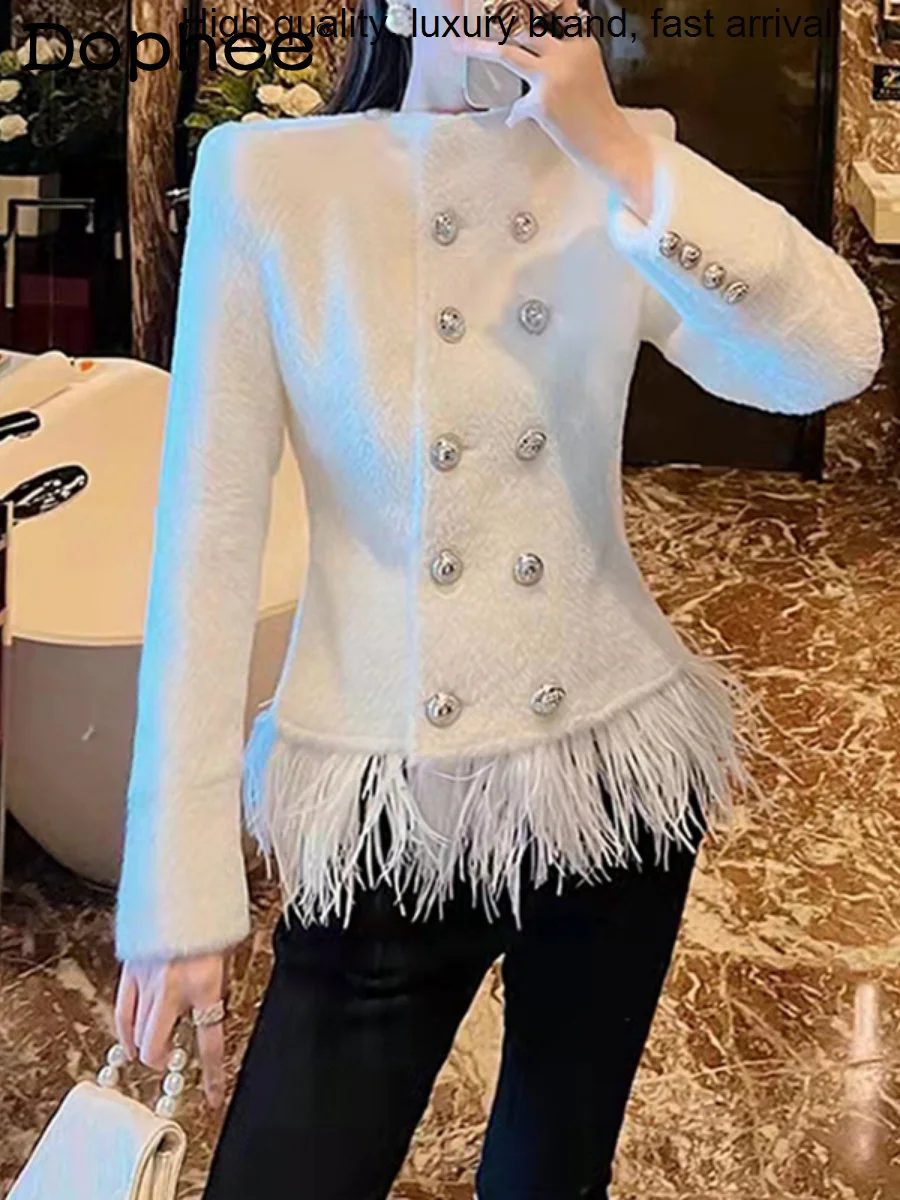 Tassel Feather White Woolen Coat Women Autumn Winter Elegant Socialite Double-Breasted High-Grade Versatile Cashmere Jacket Top
Tassel Feather White Woolen Coat Women Autumn Winter Elegant Socialite Double-Breasted High-Grade Versatile Cashmere Jacket Top