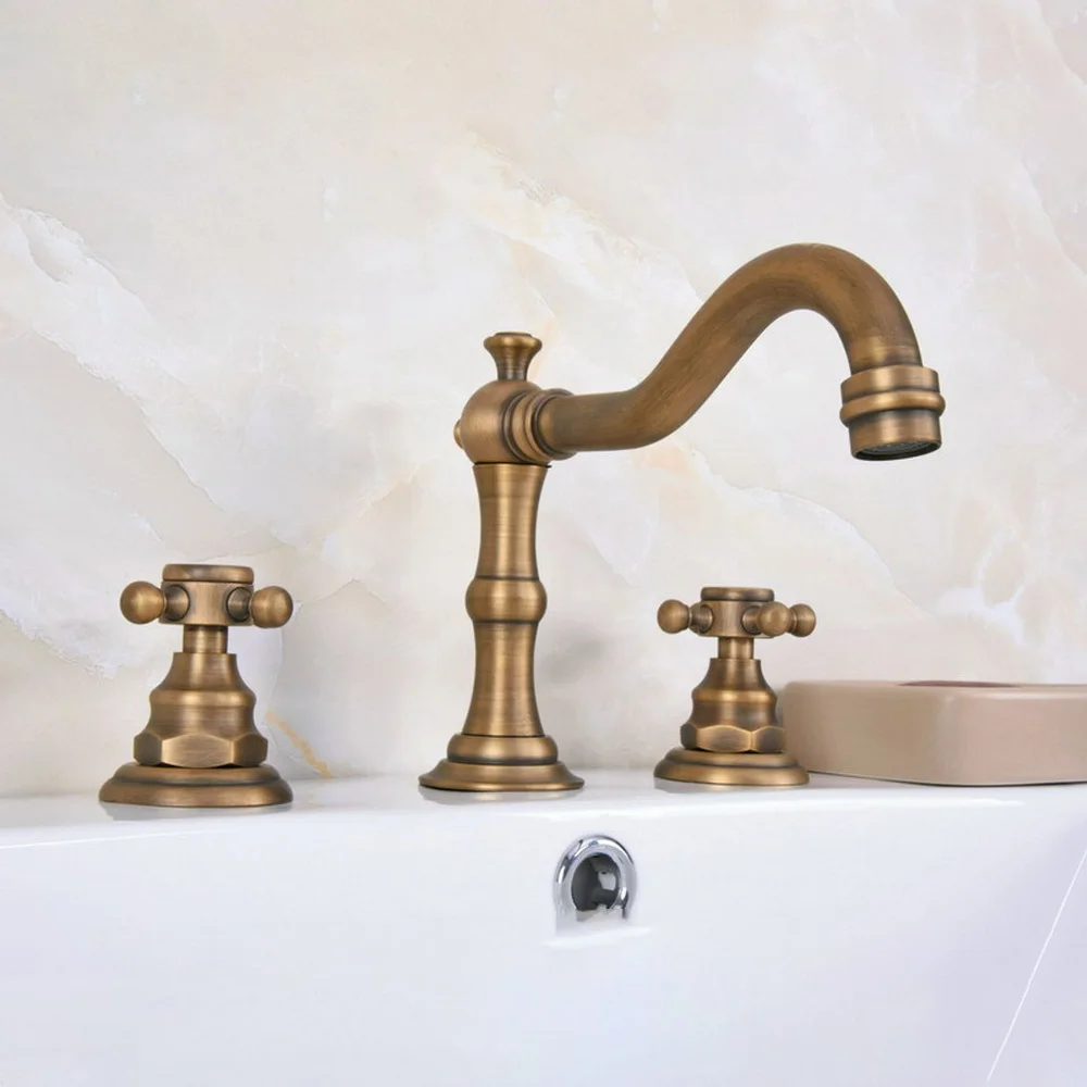 Antique Brass Widespread Three Holes Basin Sink Faucet Deck Mounted Double Handle Bathroom Sink Mixer Taps Ban074
Antique Brass Widespread Three Holes Basin Sink Faucet Deck Mounted Double Handle Bathroom Sink Mixer Taps Ban074
