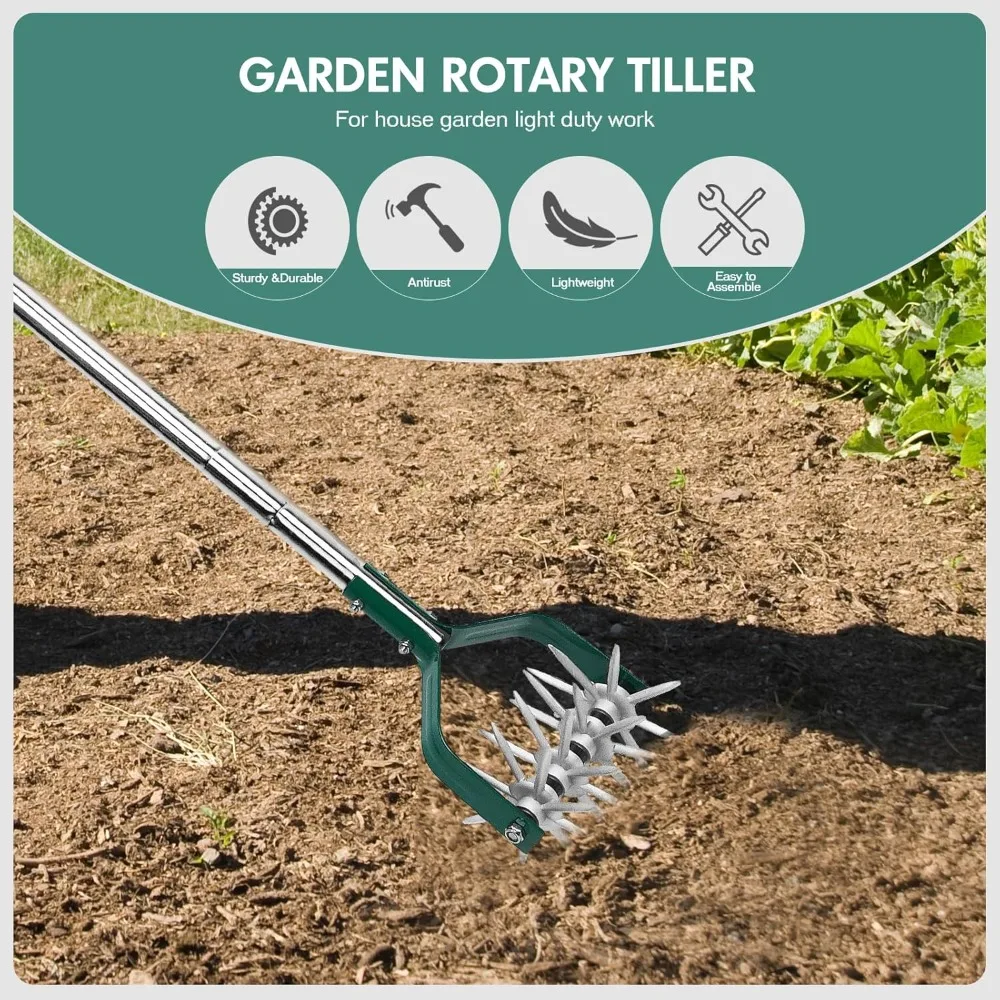 Adjustable Rotary Cultivator Tiller with Detachable Solid Metal Tines Garden Tool for Loosening and Mixing Soil
Adjustable Rotary Cultivator Tiller with Detachable Solid Metal Tines Garden Tool for Loosening and Mixing Soil