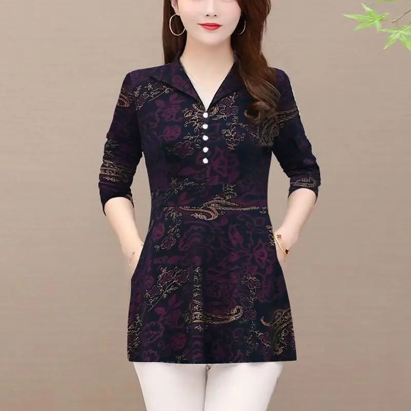 Mom's Spring Autumn New Polo Neck Bottom Shirt Commuter Fashion Printed Shirt Button Pocket Panel Long Sleeved Mid Length Tops
Mom's Spring Autumn New Polo Neck Bottom Shirt Commuter Fashion Printed Shirt Button Pocket Panel Long Sleeved Mid Length Tops