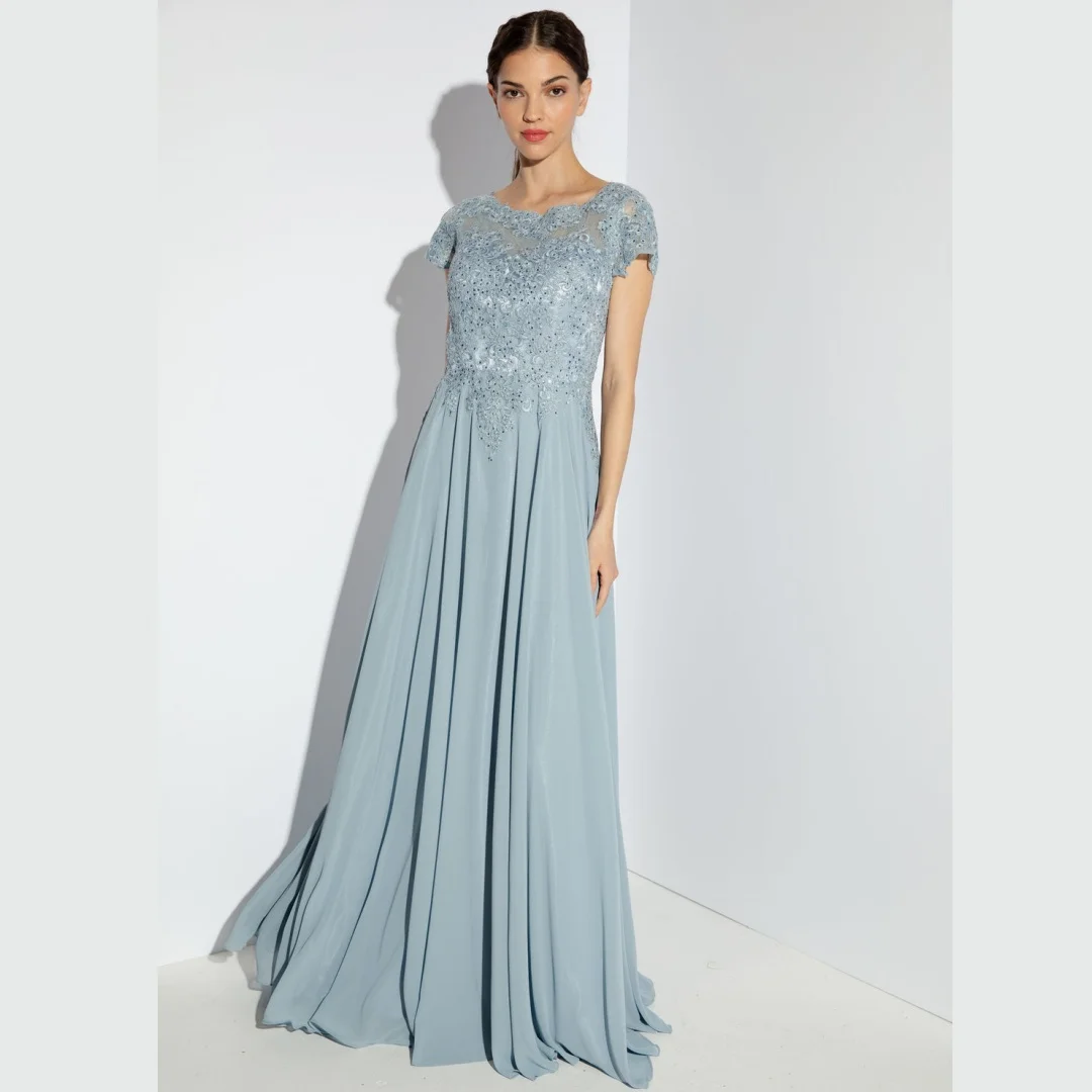 Chiffon Short Sleeve Mother of the Bride Dresses With Appliques Elegant O-neck A-line Long Wedding Guest Dress Women's Gowns
Chiffon Short Sleeve Mother of the Bride Dresses With Appliques Elegant O-neck A-line Long Wedding Guest Dress Women's Gowns