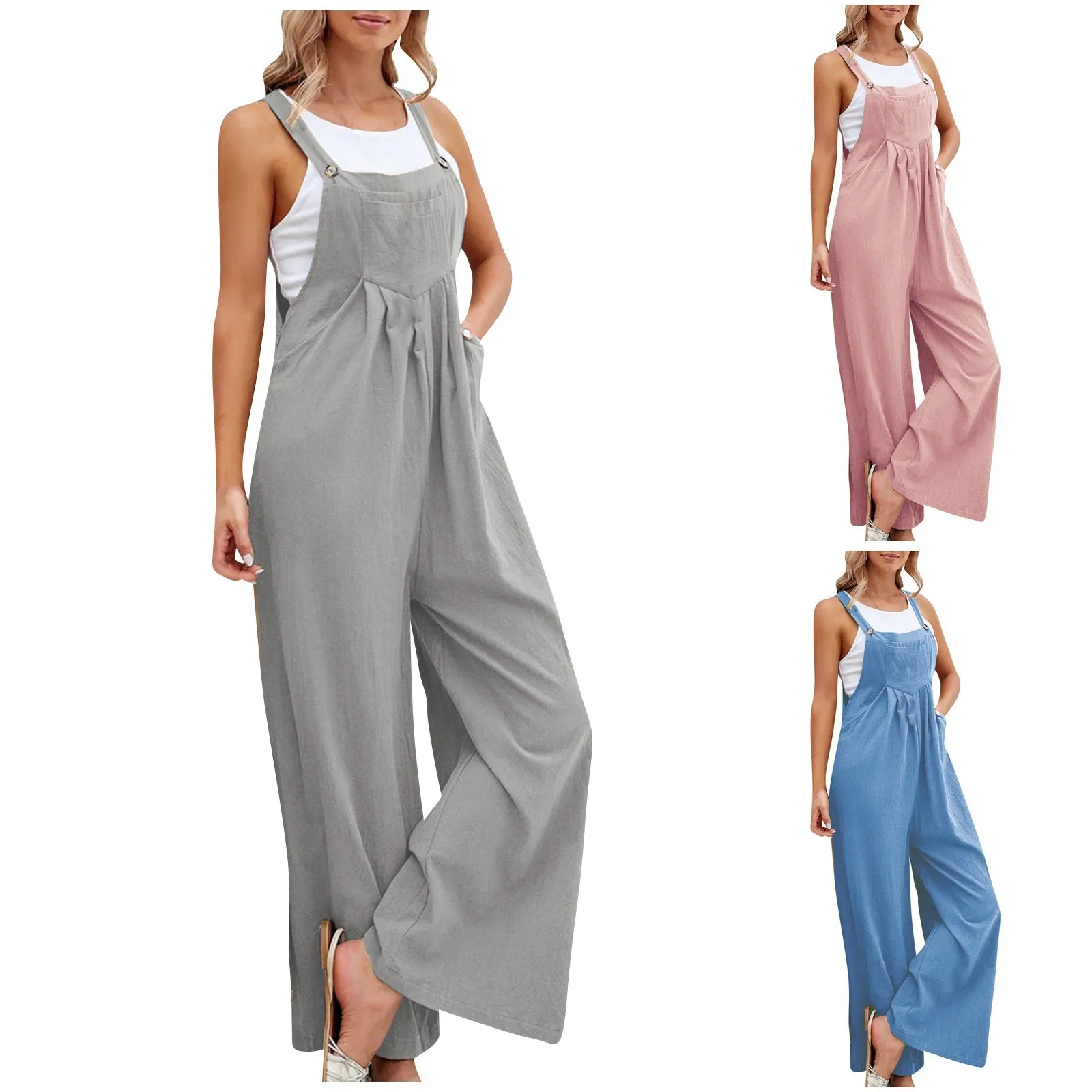 Women Jumpsuit Cotton Strap Straight Leg Overalls Light Gray Button Front Front Pocket Romper Dusty Pink Pleated Waist Solid
Women Jumpsuit Cotton Strap Straight Leg Overalls Light Gray Button Front Front Pocket Romper Dusty Pink Pleated Waist Solid