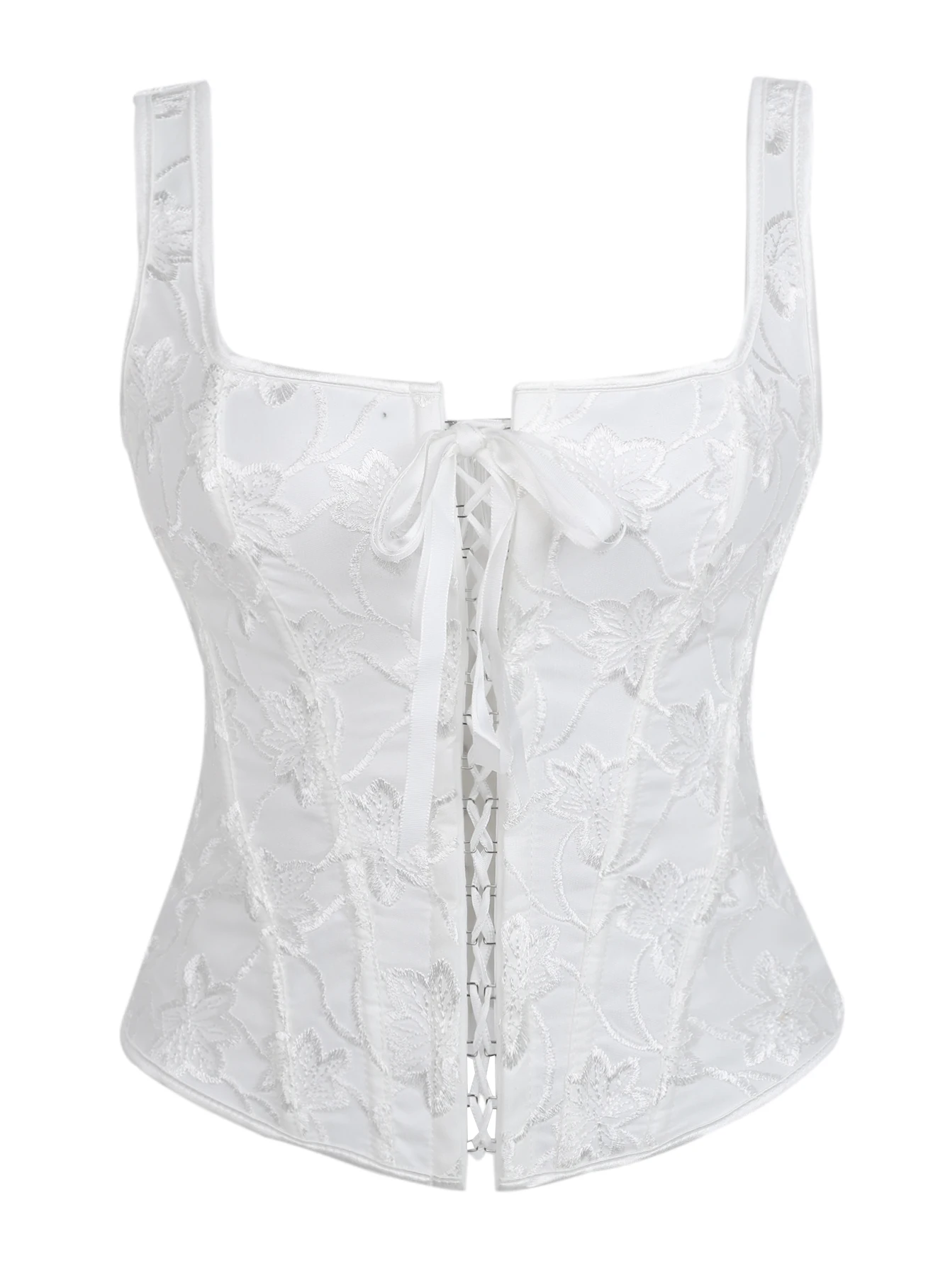 White Floral Embroidered Corset Top Spaghetti Strap Front Back Lace Up Detail Women s Elegant Top
White Floral Embroidered Corset Top Spaghetti Strap Front Back Lace Up Detail Women s Elegant Top