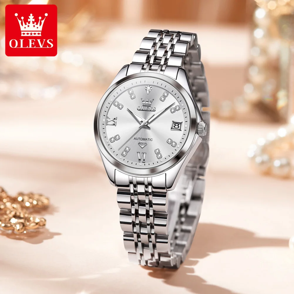 OLEVS 9801 Simple Elegant Woman Mechanical Watch Luxury Diamond Scale Auto Date Waterproof Original Automatic Watches for Women
OLEVS 9801 Simple Elegant Woman Mechanical Watch Luxury Diamond Scale Auto Date Waterproof Original Automatic Watches for Women