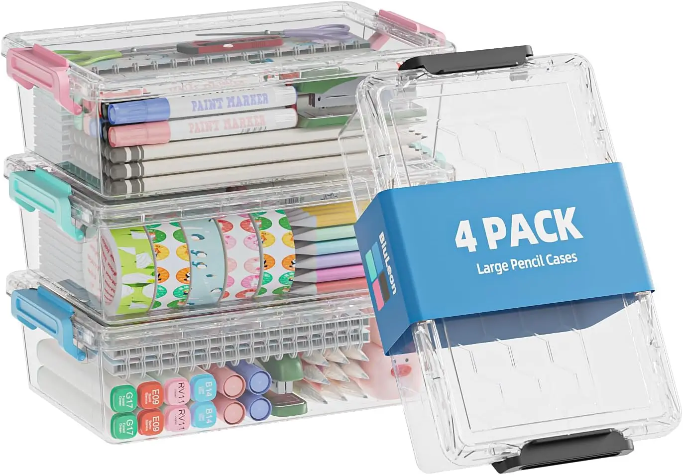 Extra Large Pencil Box 4 Pack, Clear Plastic Pencil Case Organizer with Snap-Tight Lid, Stackable Craft Storage for Pens Markers
Extra Large Pencil Box 4 Pack, Clear Plastic Pencil Case Organizer with Snap-Tight Lid, Stackable Craft Storage for Pens Markers